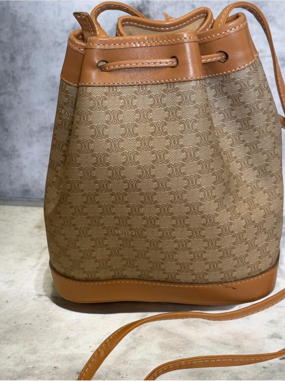 Celine Brown Monogram Drawstring Bucket Shoulder Bag - Picture 2 of 7